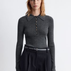 Long-Sleeve Merino Wool Polo Top