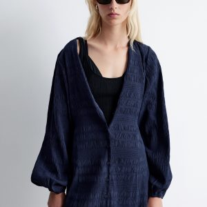 Smocked Balloon-Sleeve Mini Dress