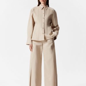Wide-Leg Side-Slit Trousers