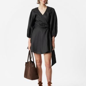 Linen Wrap Mini Dress
