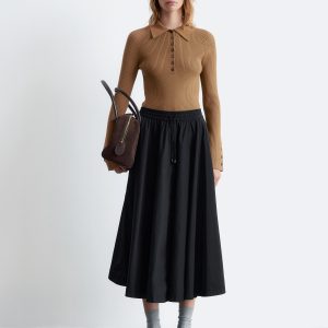 Drawstring A-line Midi Skirt