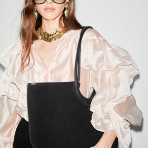 Leather-Trimmed Suede Tote Bag