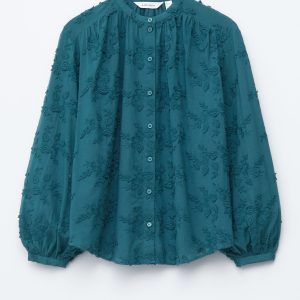 Voluminous Floral-Appliqué Blouse