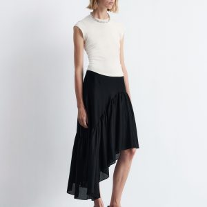 Asymmetric Ruffle Midi Skirt
