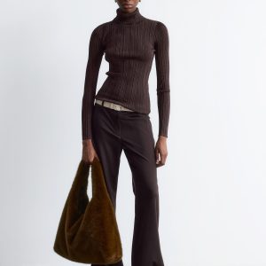 Rib-Knit Lurex Turtleneck