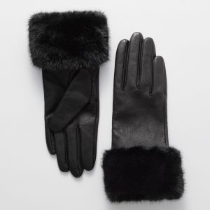 Faux-Fur Trimmed Leather Gloves