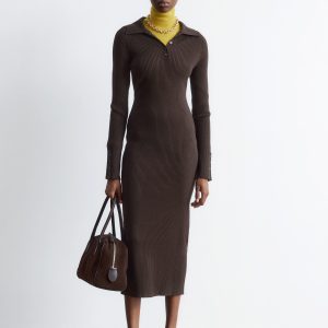 Rib-Knit Polo Midi Dress