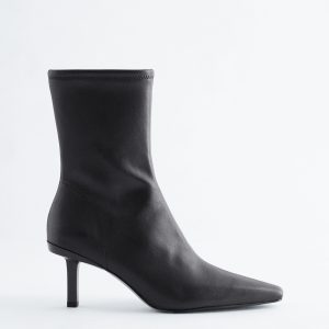 Stretch-Leather Ankle Boots
