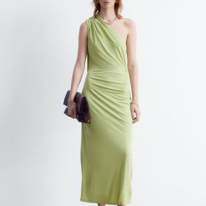 One-Shoulder Scarf-Detail Midi Dress