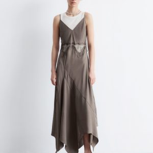 Asymmetrical Satin Slip Midi Dress