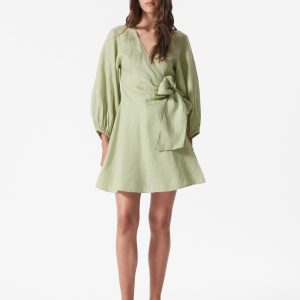 Linen Wrap Mini Dress