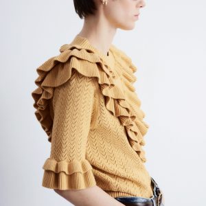 Pointelle-Knit Ruffle Top