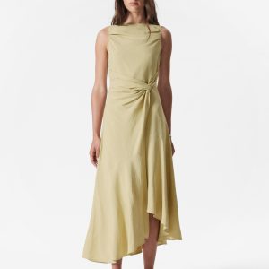 Asymmetric Wrap-Knot Midi Dress