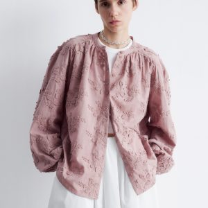 Voluminous Floral-Appliqué Blouse