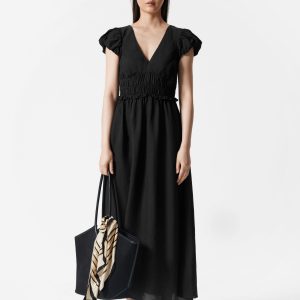 Bubble-Sleeve Midi Dress