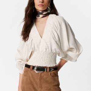 Smocked Puff-Sleeve Blouse