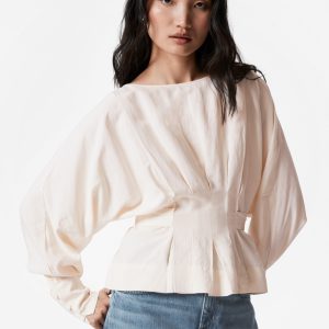 Pleated Boatneck Blouse