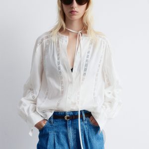 Voluminous Lace-trimmed Blouse