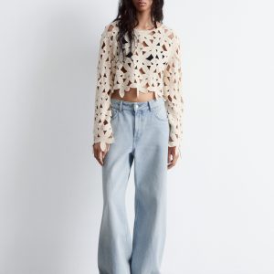 Cropped Long-Sleeve Crochet Top