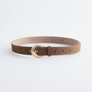 Crescent-Buckle Leather Belt