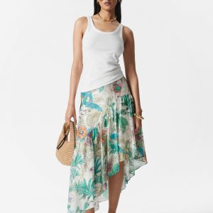 Asymmetric Ruffle Midi Skirt