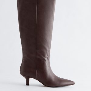 Kitten Heel Leather Knee Boots