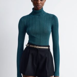 Rib-Knit Lurex Turtleneck