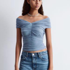 Ruched V-neck Mesh Top