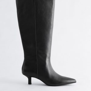 Kitten Heel Leather Knee Boots