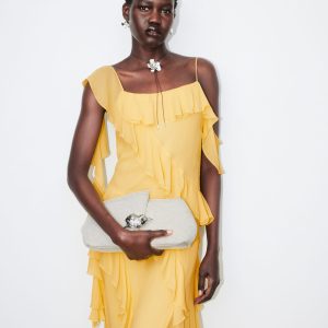 Leaf-Brooch Canvas Clutch