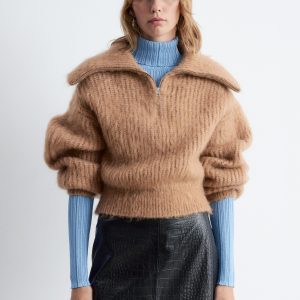 Rib-Knit Zip-Up Sweater