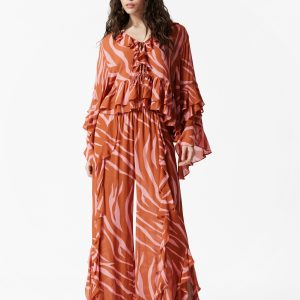 Frilled Wide-Leg Trousers