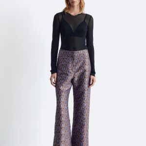 Flared Satin Jacquard Trousers