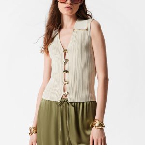 Rib-Knit Collar Tank Top