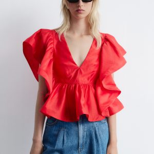 Ruffle V-Neck Blouse
