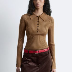 Rib-Knit Polo Shirt