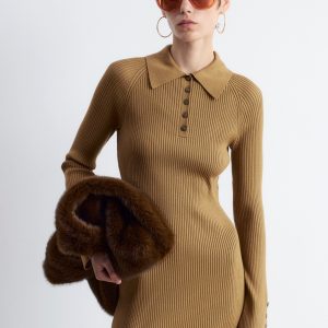 Rib-Knit Polo Midi Dress