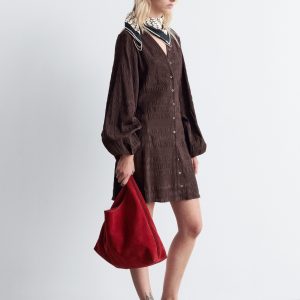 Smocked Balloon-Sleeve Mini Dress