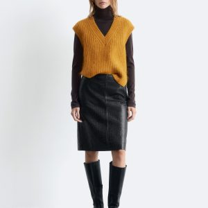 Nappa Leather Pencil Midi Skirt