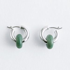 Stone Bead Hoop Earrings
