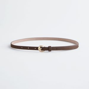 Crescent-Buckle Slim Leather Belt