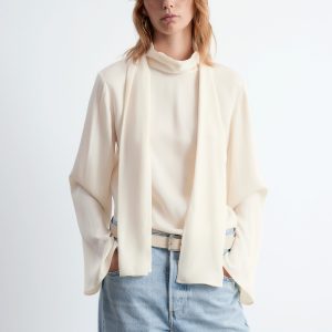 Scarf-Detail Satin Blouse