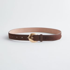 Crescent-Buckle Leather Belt