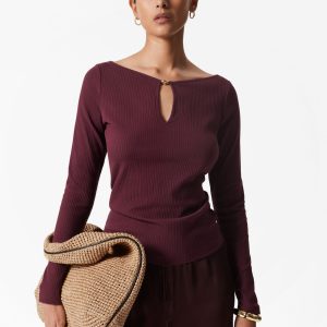 Long-Sleeve Keyhole Top