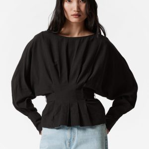 Pleated Boatneck Blouse
