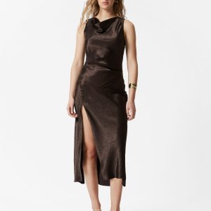 Draped Satin Midi Dress