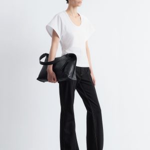 Flared Topstitched Trousers