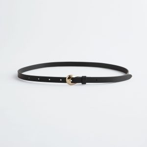 Crescent-Buckle Slim Leather Belt